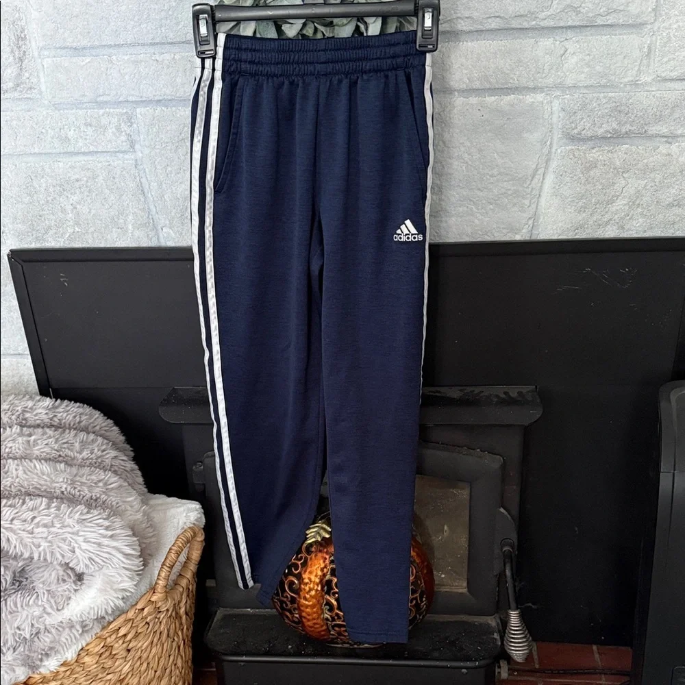 Adidas Kids Blue Joggers with White Stripes